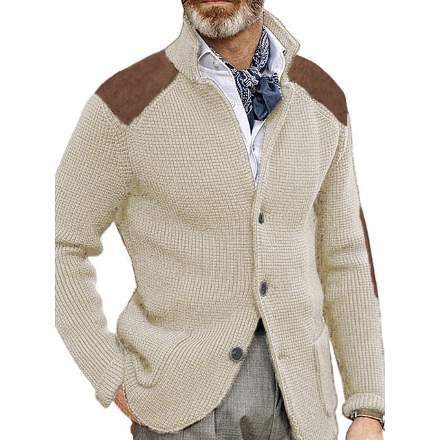 MAWCLOS Mens Cardigan Sweater Long Sleeve Jacket Button Down Coat Knitted Winter Warm Open Front Outwear Beige M