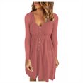 thumbnail image 1 of LLYwey en Liquidation Robes Grande Taille pour Femmes Rondes Décontractées Unies Col en U Boutons Manches Longues Robe Taille Nouvelle Robes Décontractées Roses G, 1 of 8