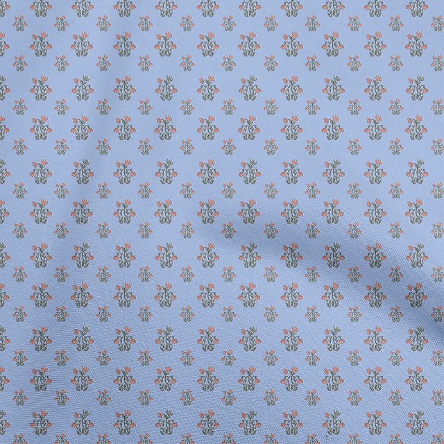 oneOone Cotton Poplin Blue Fabric Asian Block Sewing Material Print Fabric By The Yard 42 Inch Wide