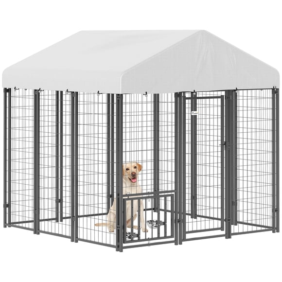 PawHut Outdoor Dog Kennel, Welded Wire Dog Run with Cover, 6' x 6' x 6'