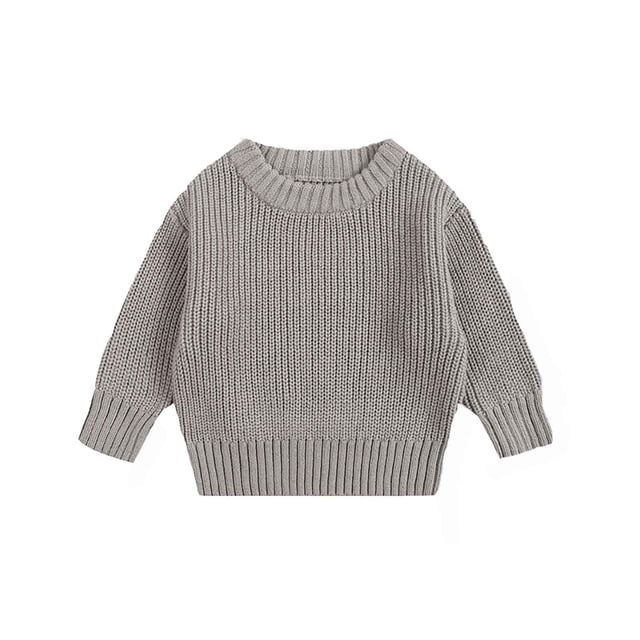 MIASHUI Chandails pour Tout-Petits Garçons Filles Col Rond Manches Longues chandail-Over Couleur Unie Hauts Tricotés, Gris, 5-6 Ans