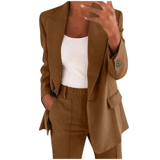 2025 Women Two Piece Lapels Homecoming Pants Suits for Women Suit Set Business Long Women Jumpsuits and Rompers Dressy Sleeve Button formal Jacket Pant Suit Slim Loosetrouser Jacket