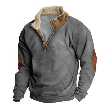 Qwertyu Mens Long Sleeve Polo Shirts with Collar Western Half Zip Up Sherpa Lined Stand Collar Sweatshirts Quarter Zip Vintage Cowboys Hoodies Big and Tall Cowboys Golf Jackets Gray M