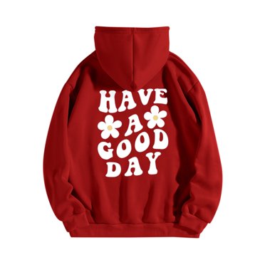 Women's Hoodies Fall Oversized Letter Graphic Hoodie Pullover with Drop Shoulder Design Trendy Streetwear Essential Chandail Manche Longue Femme Red S