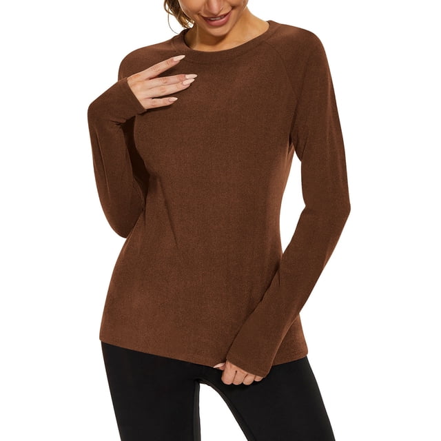 BLVB Thermal Shirts for Women Long Sleeve Tops Ladies Fleece Lined Undershirt Soft Crewneck Base Layer Tops for Winter Cold Weather