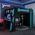 thumbnail image 3 of Wooden Loft Bed With Desk, Multi-purpose Storage Shelf And RGB Light,Blue, 3 of 22