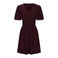 thumbnail image 4 of Ovzne Robes d'Été pour Femmes Robe Femme Nouvelle Robe à Col en V Profond Uni à Manches Feuille à Manches Courtes à Capuche Robe Grande Taille Robe Maxi à Manches Courtes Liquidation, 4 of 6