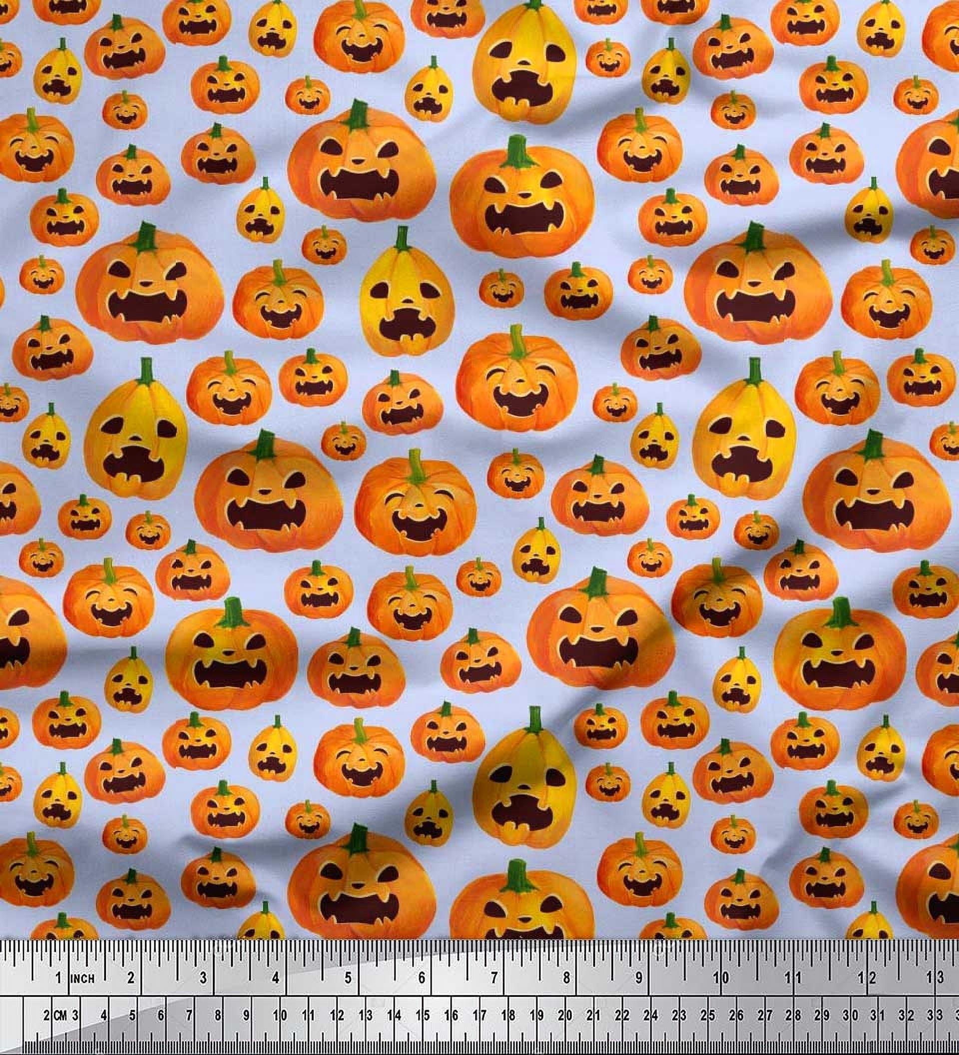Soimoi Cotton Poplin Fabric Pumpkin Halloween Printed Fabric 1 Yard 42 Inch Wide