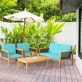 thumbnail image 2 of Patiojoy 4-Piece Patio Acacia Wood Furniture Set Outdoor PE Rattan Conversation Set with Removable Cushions Turquoise, 2 of 8