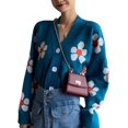 thumbnail image 2 of Kmbangi Women Loose Knitwear, Flower Pattern Long Sleeve V-neck Button Down Cardigan, 2 of 5