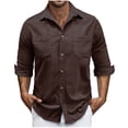 thumbnail image 1 of hotojiny Mens Corduroy Button down Shirts Shacket Vintage Textured Long Sleeve Jacket Lightweight Work Shirts with Pockets, 1 of 7