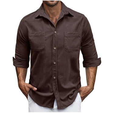 hotojiny Mens Corduroy Button down Shirts Shacket Vintage Textured Long Sleeve Jacket Lightweight Work Shirts with Pockets
