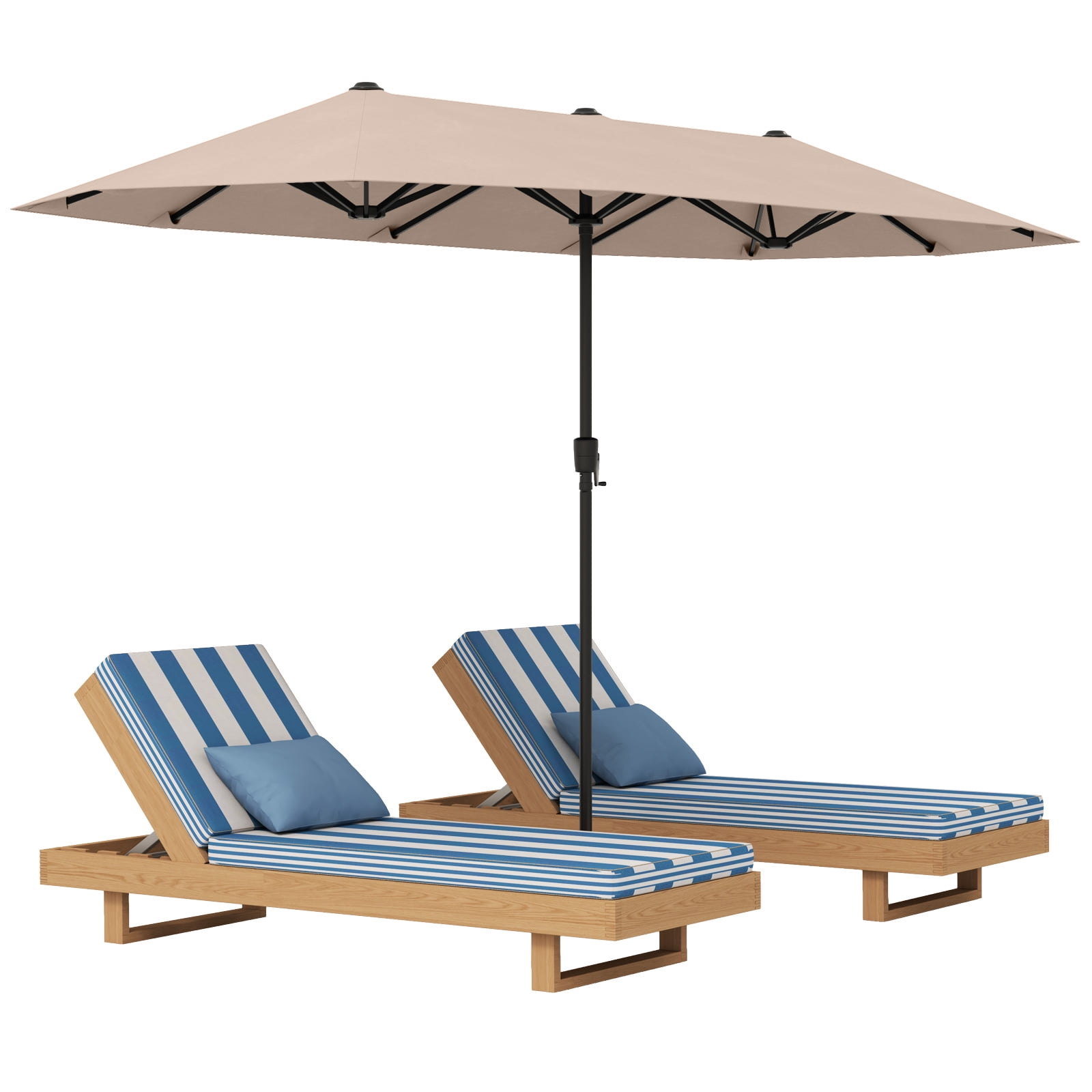 Gymax Parasol de Patio Double Face de 13 Pi, Grand Parasol d'Extérieur Format Jumeau, Beige