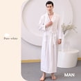 thumbnail image 3 of LNWUY Men's Long Sleeve Waffle Robe Quick Dry Soft Comfortable Loose Long Bathrobe Kimono Nightgown Home Lounge Pajama Robe White XXL, 3 of 4