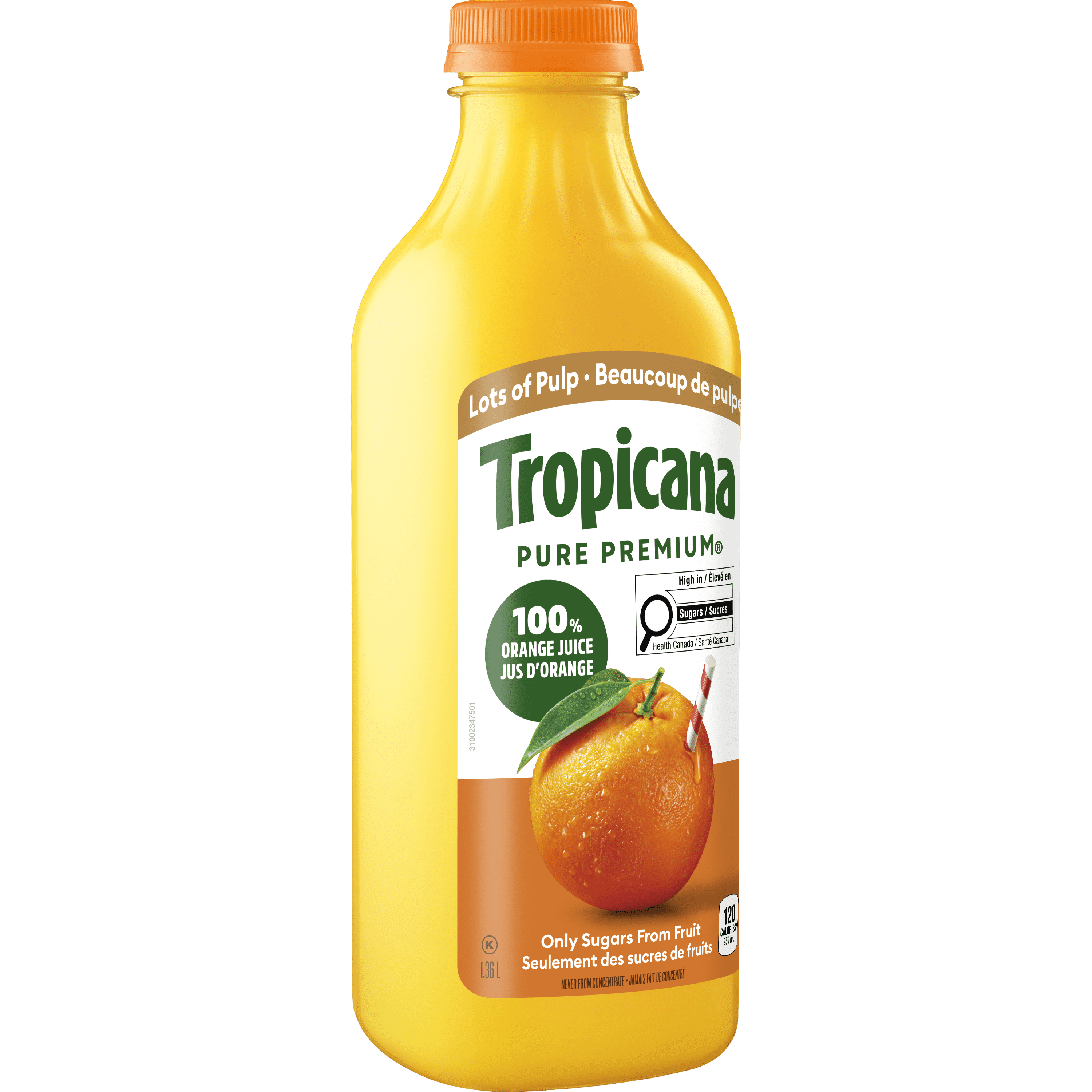 Tropicana Pure Premium 100% Orange Juice Lots of Pulp, 1.36 L