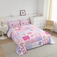 thumbnail image 3 of Pink Patchwork Toddler Size Comforter Set 2-Piece, Girls Pink Bowknot Bedding Set Cute Ballet Shoes Pattern Bedding Comforter Sets, Princess Style Plaid Down Comforter, Pink Purple, 3 of 7
