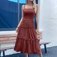 thumbnail image 4 of Timegard Robes d'Été pour Femmes Sans Manches à Volants Col Carré Couleur Unie Robe d'Été de Plage Décontractée Smockée, 4 of 7