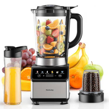 HoninJoy 3-in-1 Professional Blender, 20oz Travel Jar and Grinder Cup for Kitchen with Pulse, 6 Preset Auto-iQ Programs, for Ice Crush, Frozen Drinks
