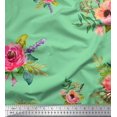 thumbnail image 1 of Soimoi Modal Satin Fabric Leaves & Anemone Flower Printed Fabric 1 Yard 42 Inch Wide, 1 of 3
