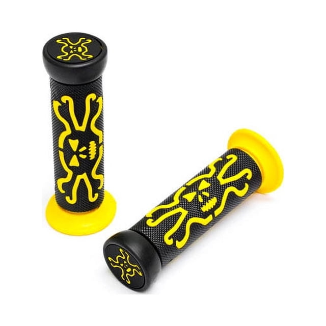 Krator ATV / PWC Skull Hand Grips Yellow Rubber Handgrips Compatible with Yamaha Grizzly