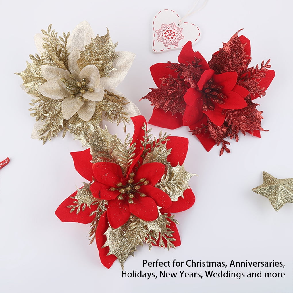 Becaristey Christmas Flower Artificial Decoration Flowers Heads Holiday ...