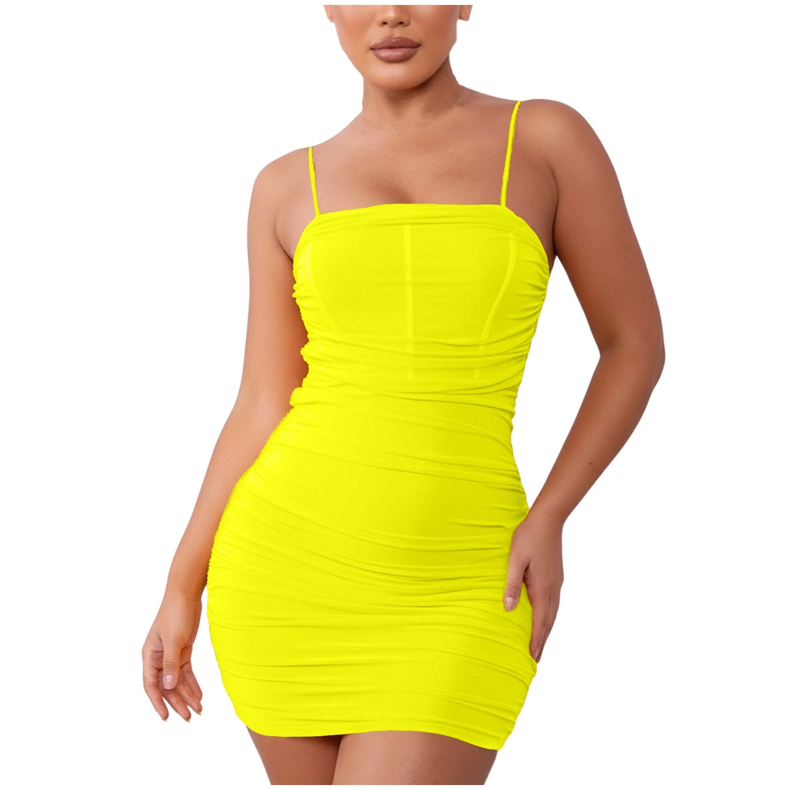 Mceream Plus Size Women's Bandage Mini Dress – Ruched Bodycon Style, Soft Stretch Material, Trendy Look for Clubbing & Parties Gold S