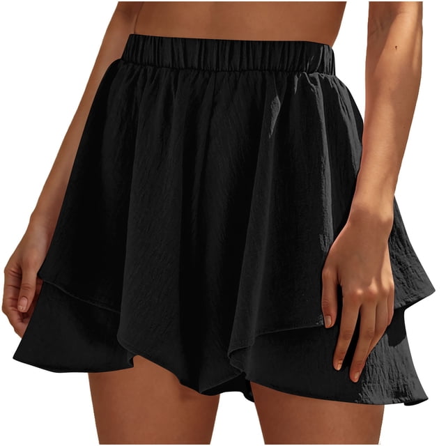 Qtocio Skort,High Waisted Solid Color Multi Layer Ruffle Summer Fashion Versatile Casual Ladies Bottoms for Daily