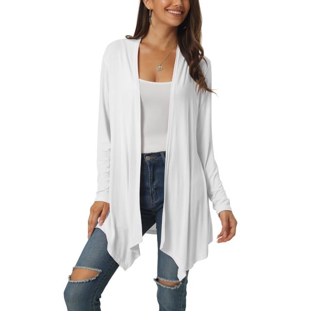 INSPIRE CHIC Women's Spring Fall Draped Open Front Casual Long Sleeve Lightweight Cardigan XL White