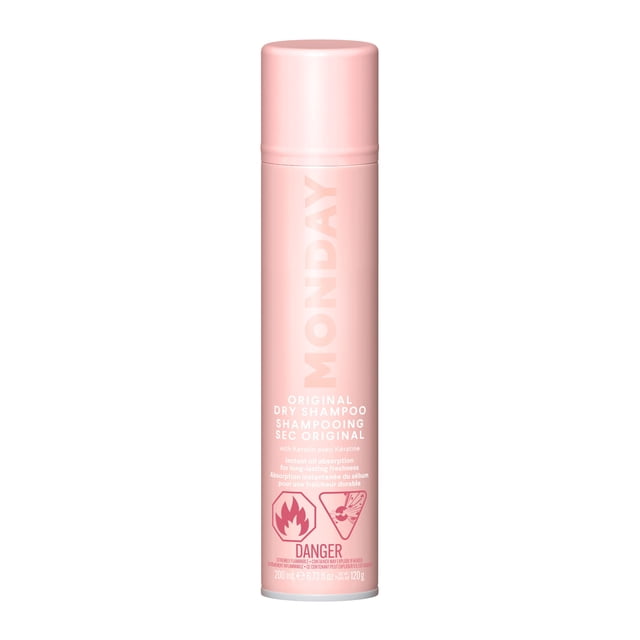MONDAY Haircare ORIGINAL Shampoing Sec à la Kératine en Rose 200 ml en Aérosol, Conçu pour Absorber l'Huile et Rafraîchir les Cheveux entre les Lavages avec un Parfum de Gardénia, Testé Dermatologiquement, Sans Cruauté et avec des Avertissements de Produit Inflammables.