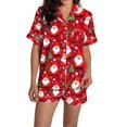thumbnail image 1 of Pyjama pour Femmes en Satin Imprimé Graphique, Mignon, Tenue de Nuit, Boutons, Hauts à Manches Courtes, Ensembles de Shorts, 1 of 5