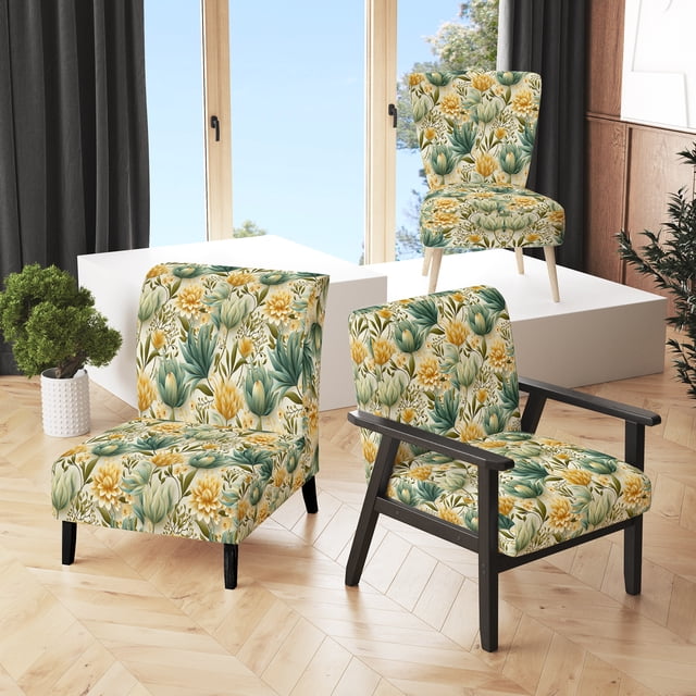 Designart "Gentle Oasis II" Green Floral Upholstered Accent Chair - Cottage Arm Chair For Living Room