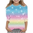 thumbnail image 1 of lcziwo Chemises à Manches 3/4 pour Filles 2025 Mode Paillettes Graphique Imprimé Pailleté Hauts de Fête Automne Décontracté Col Rond Chandail Blouse Multicolore Cadeaux d'Anniversaire, 1 of 6