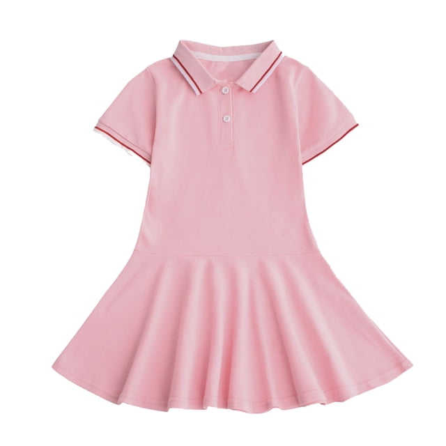 Robes Filles Manches Courtes Col en V Chemise Princesse Décontractée Robe Filles Rose 7-8 Ans