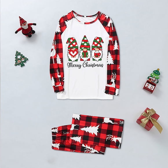 EGNMCR Christmas Pajamas for Family, Classic Plaid Xmas Sleepwear for Christmas Parent-Child Outfit Christmas Kids Plaid Printed Blouse Tops+Pants Family Matching Pajamas Set Women Blouse pants