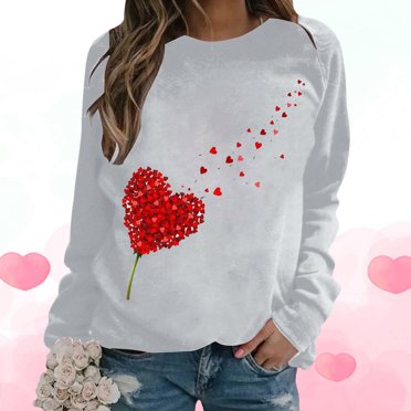 Levmjia Chandail de la Saint-Valentin pour Femmes à Manches Longues, Imprimé Saint-Valentin, Col Rond, chandail Décontracté