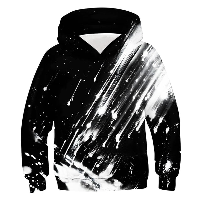 Zwiiyzr 2025 4-14 Years Boys Oversize Hoodies Sweatshirt Long Sleeve Pattern T-Shirt Printed Round Neck Hooded Sweatshirt White