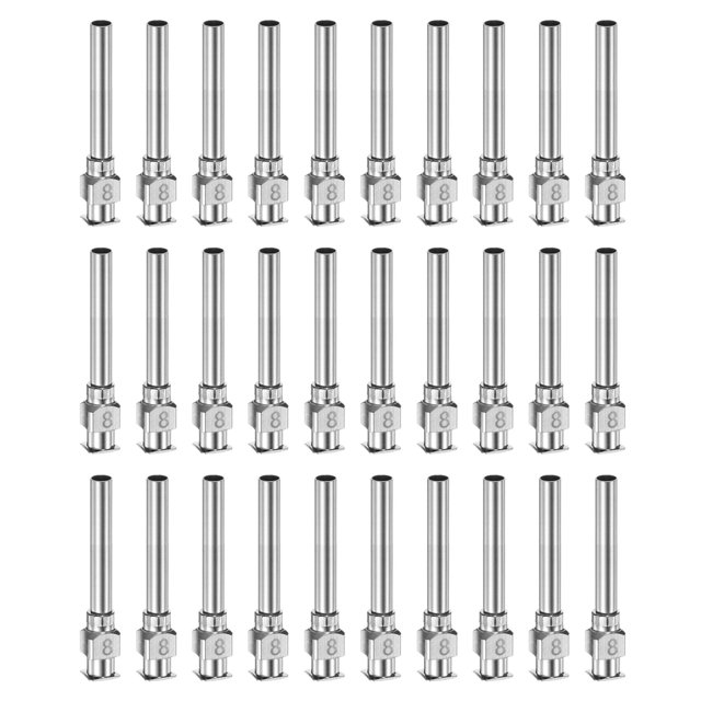 Unique Bargains 30 Pcs Aiguilles de Distribution en Acier Inoxydable 8G, Tube d'Aiguille de Colle 1 Pouces Embout Émoussé