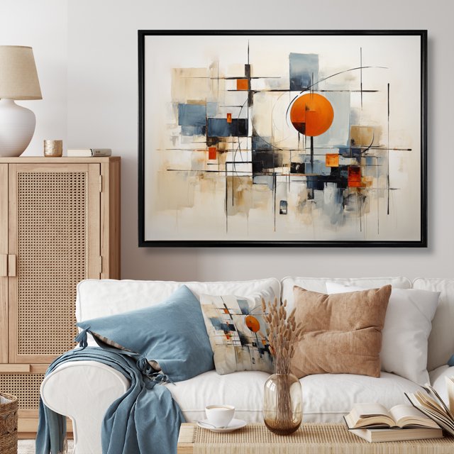 Designart Multi-Color Mid-Century Modern black framed wall art, Midcentury framed wall art, Colorful Mid Century Abstract gracefulness I , Abstract Midcentury framed wall art decor, black frame