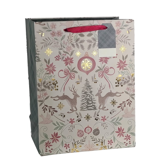 Holiday Time Large White Deer Christmas Paper Gift Bag
