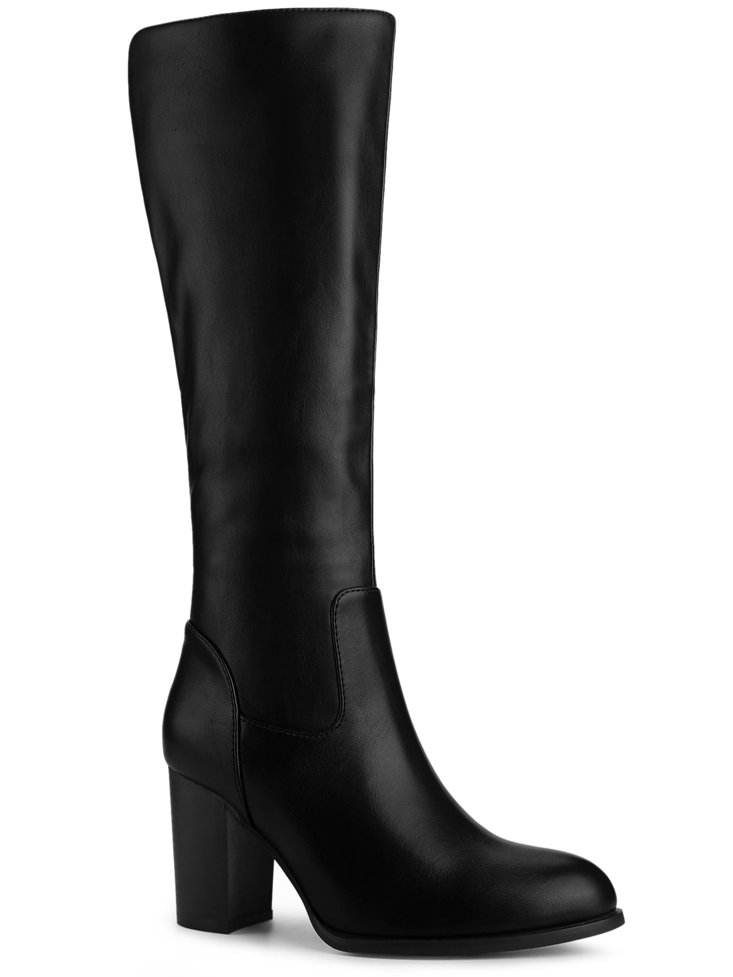 Unique Bargains Women's Round Toe Block Heeled Knee High Boots Black US 8.5