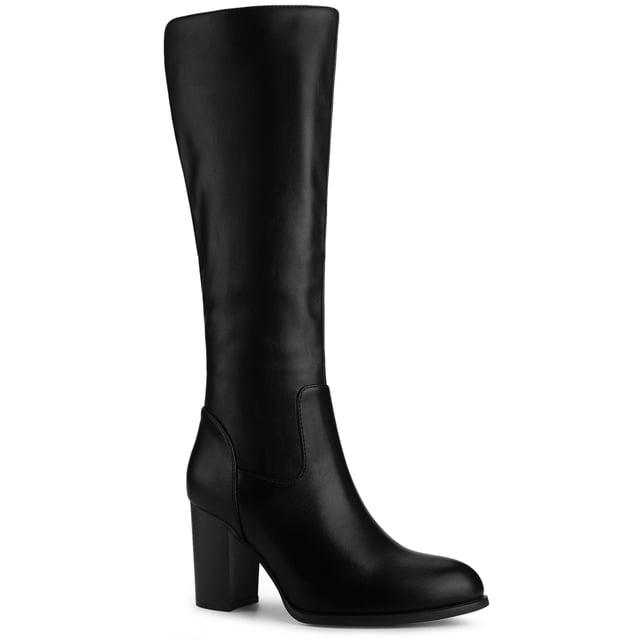 Unique Bargains Bottes Hauteur Genou à Bout Rond à Talon Bloc pour Femme Noir US 8.5