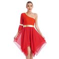 thumbnail image 1 of RUNQHUI Robe de Danse Métallique pour Femmes, une Épaule, Manches Évasées, Tunique de Danse Liturgique Rouge P, 1 of 7