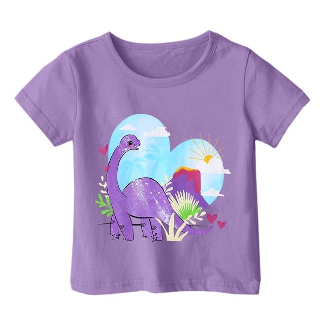 LUOGENLI T-Shirt pour Filles Garçon et Fille Mode Décontractée Imprimé Col Rond Ample Manche Courte T-Shirt Haut Maxi Hauts Ensemble Fluide Violet 4-5 Ans