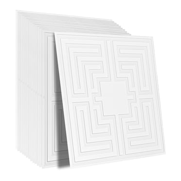 KFFKFF Drop-In Ceiling Panels, Bundle of 12, 24x24 inch, PVC Premium Sheets for Easy Install & Trim, Glue-Up Ceiling Covers for Decor in Home or Office, White Echo Design