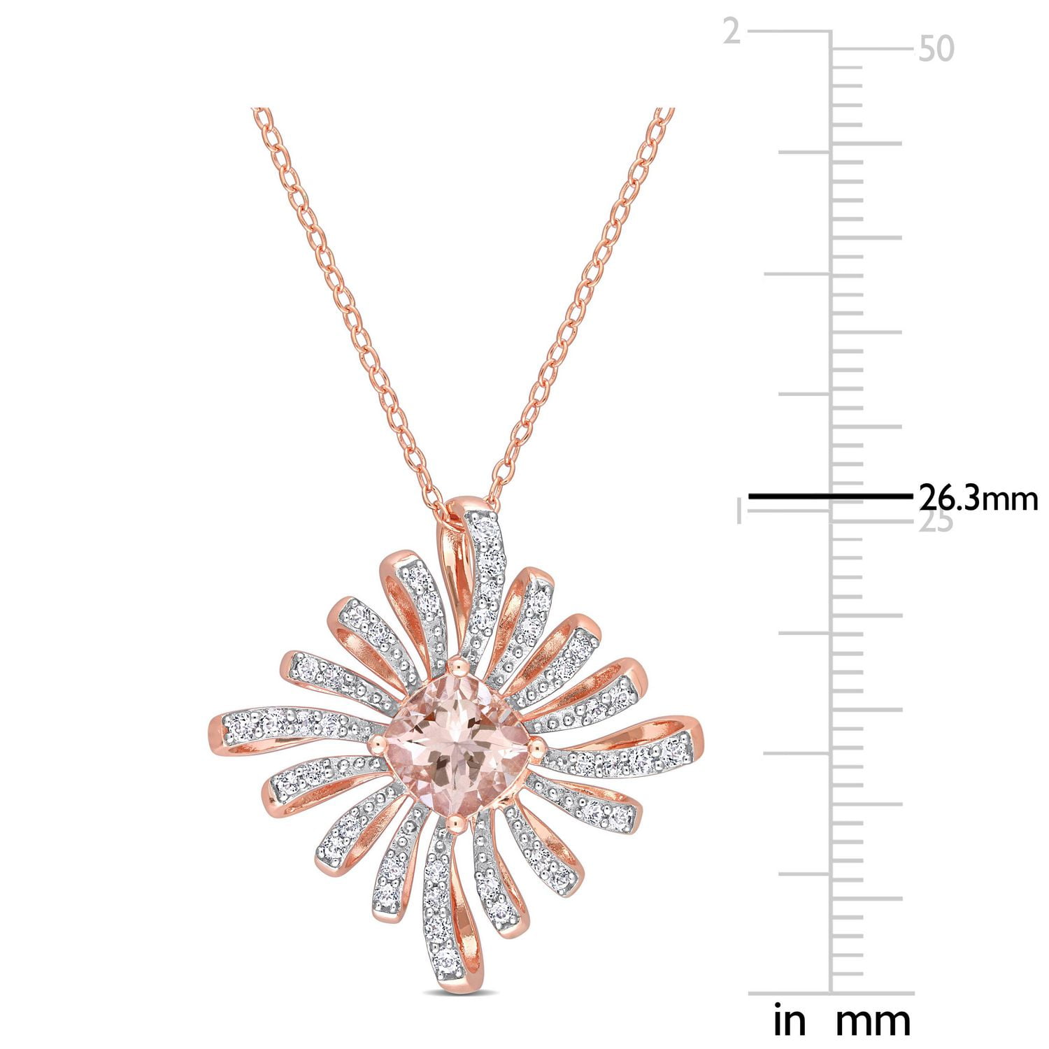 Miabella 2-1/5 Carat T.G.W. Morganite and White Topaz Rose Plated Sterling Silver Necklace
