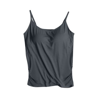 breaise Women Tank Top with Built in Bra Camisole Full Seamless Stretch Yoga Tank Tops Spaghetti Strap Undershirt Cami Black XL
