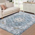 thumbnail image 1 of Blue Vintage Medallion Area Rug 5x7ft - Washable Non-Slip Distressed Boho Carpet - Low Pile Mark Resistant Collapsible Easy Care Soft Floor Cover for Living Room, Bedroom, Dining Room - USA, 1 of 8