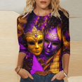 thumbnail image 2 of Penkiiy Blouse Carnaval Manches 3/4 Chemise de Printemps Quotidienne Tee Imprimé Masque Blouse Mardi Gras Col Rond 2024 Tee Tunique Habillée S Multicolore, 2 of 5