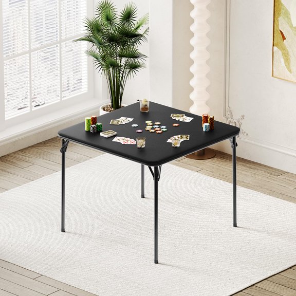 BeesClover Table Pliante Carrée Portable de 33,6 Pouces avec Cadre en Métal Noir et Coussin en PU – Table de Cartes Légère pour Salon, Bureau et Camping