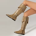 thumbnail image 3 of Knee High Motorcycle Riding Boots for Women Vintage Buckle Low Heel Mid Calf Combat Work Tall Boots, 3 of 7